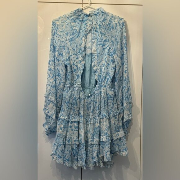 Anthropologie Long-Sleeve Backless Sheer Ruffle Mini Dress Size L - Picture 7 of 8